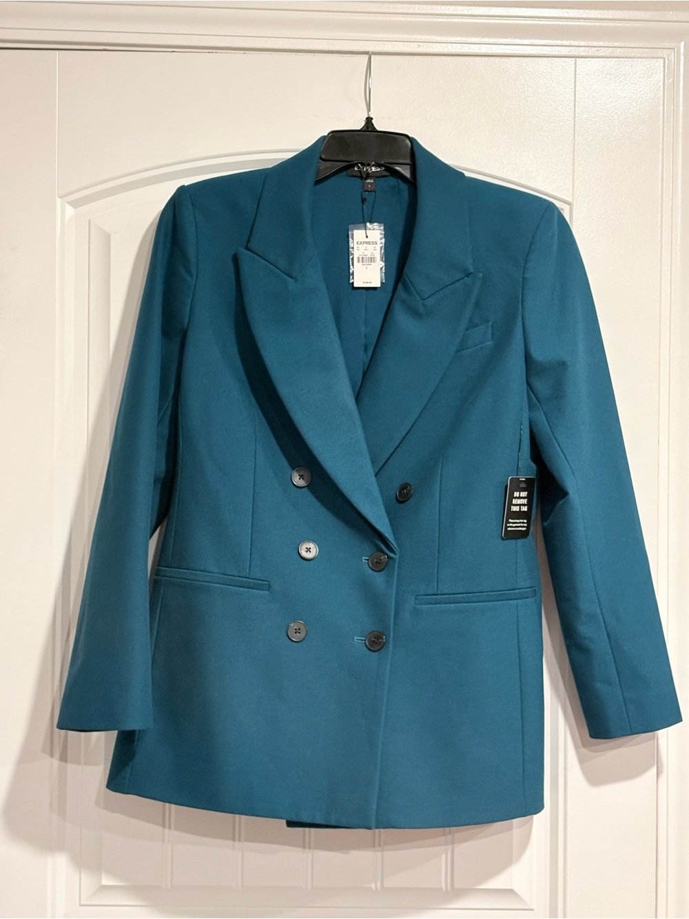 Express Teal Double-Breasted Suit Jacket